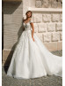 Cap Sleeves Beaded Ivory Lace Tulle Fairy Wedding Dress